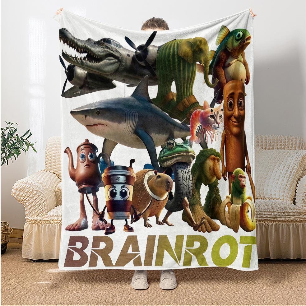 Italian Brainrot AI Generated Animals Plush Thin Blanket Kids Adult Flannel Throw Blanket for Outdoor Super Soft Bedspread Gift