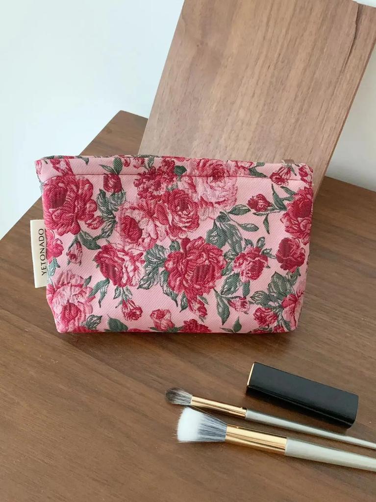 INS Style Vintage Flowers Cosmetic Bag Portable Hand Cosmetic Bag Travel Out Toiletries Storage Bag Makeup Tools Storage Pouch