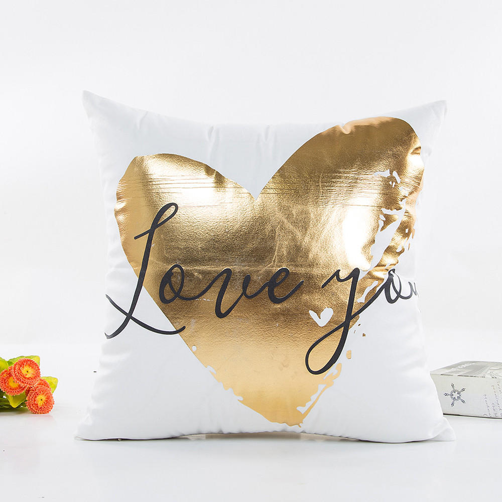 Gold Foil Printing Pillow Case Sofa Waist Throw Cushion Cover Home Decor 
