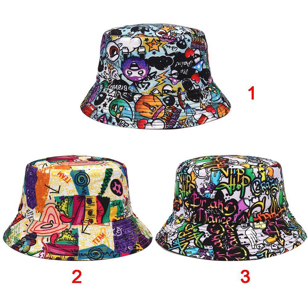 Women Men Outdoor Sport Panama Bucket Hat Animal Letter Print Fisherman Cap Sunscreen Caps