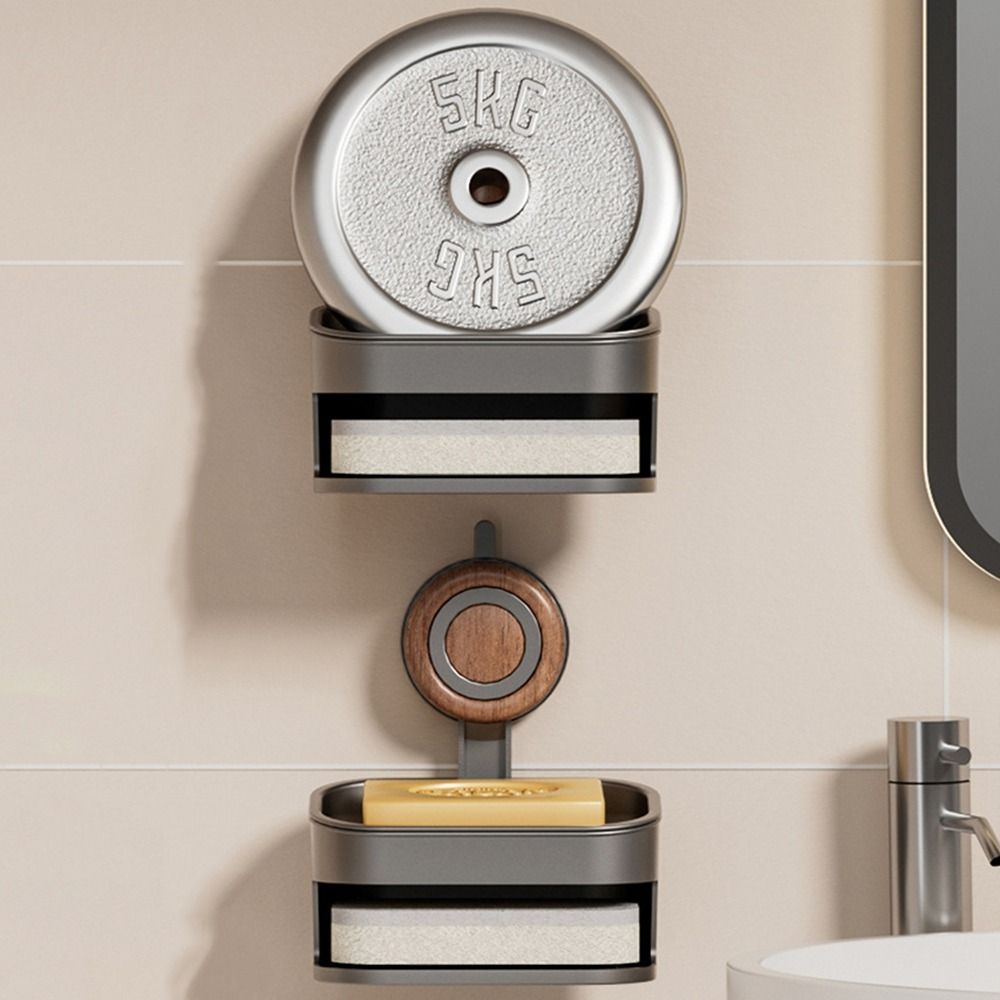 Plastic Double Layer Soap Rack Drill-Free Vacuum Suction Soap Dish Soap Sponge Holder Kitchen