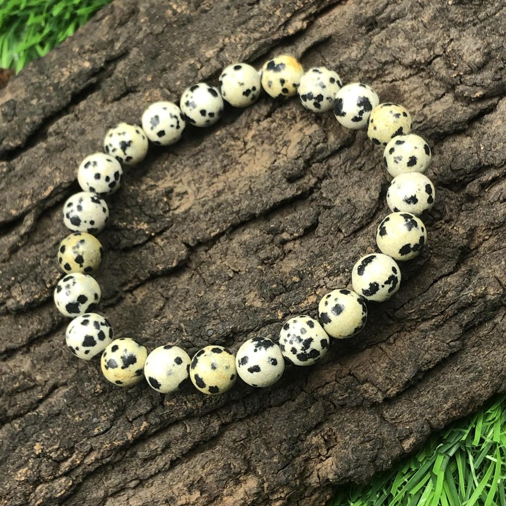 8mm Natural Dalmatian Jasper Gemstone Beads  Bracelet, Handmade Unisex Bracelet, Stretch Bracelet, Unisex Beads Jewelry For Gift RBB-1