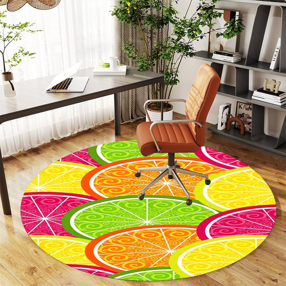1pc Citrus fruits, Swirl patterns Round Chair mat Area Rug - Non-Slip, Floor Mat for Office, Bedroom, and Indoor Decor -1002202