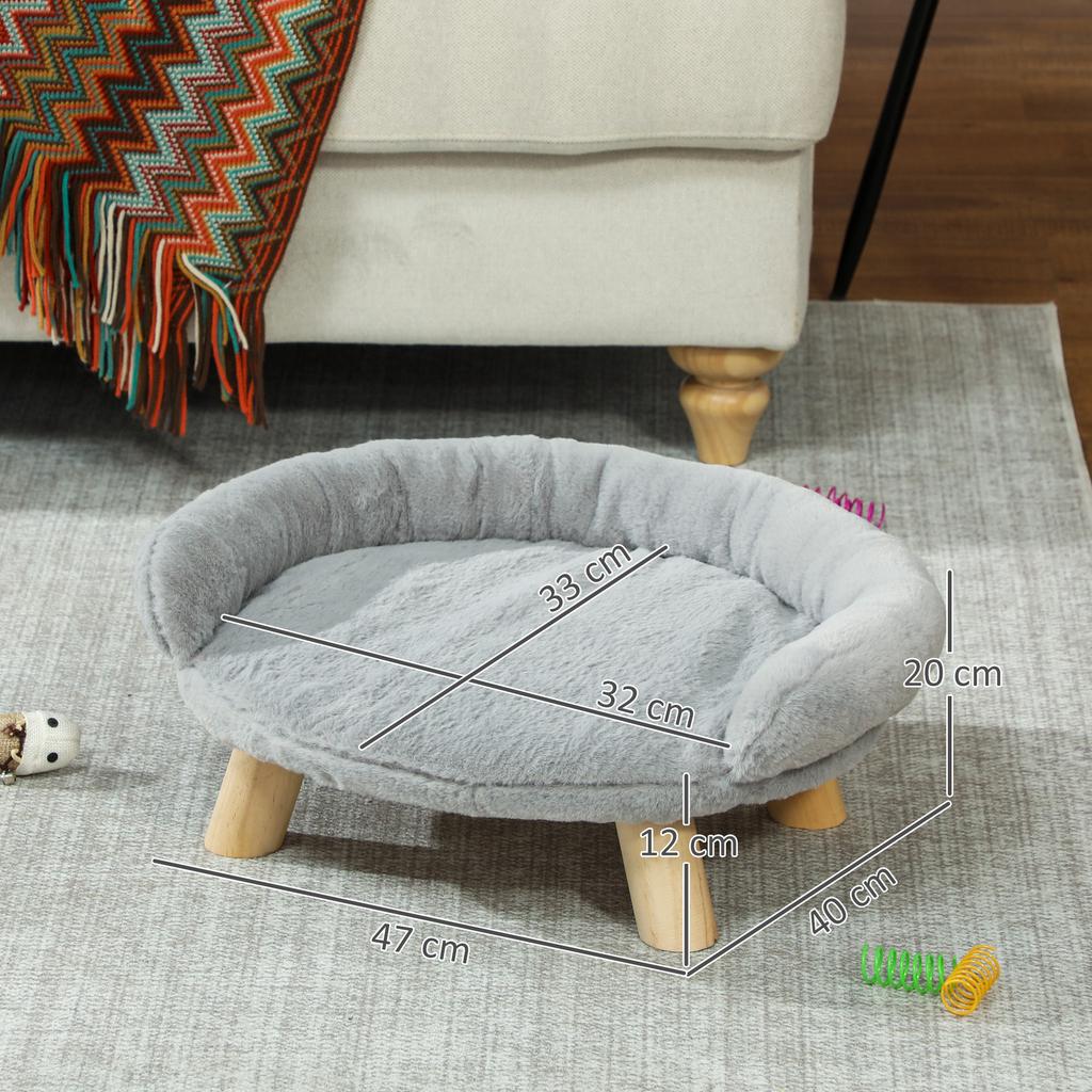 Removable Plush Sofa Bed for Dogs and Cats with Backrest, 47x40x20 Cm, Grey