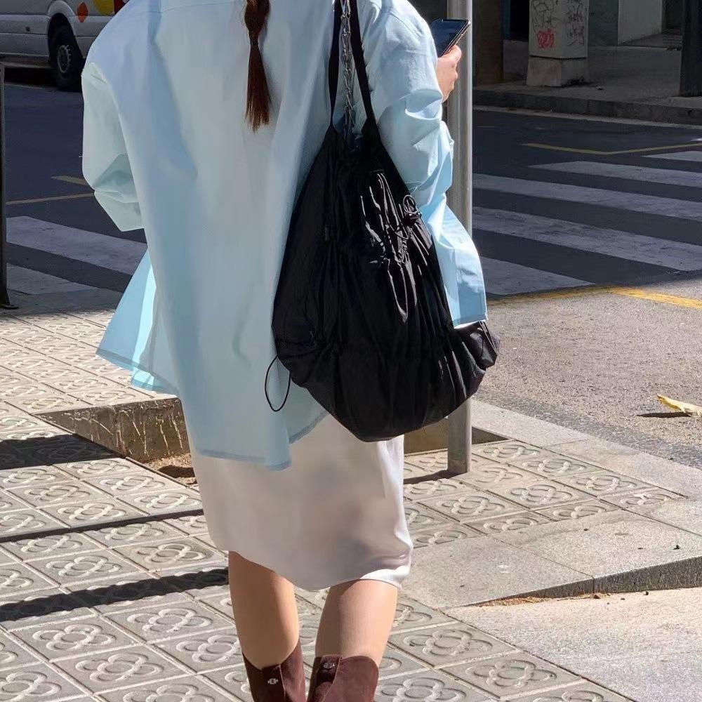 Biały plecak ze sznurkiem damski plecak typu worek w stylu lazy wind lekki nylonowy plecak odporny na zachlapania