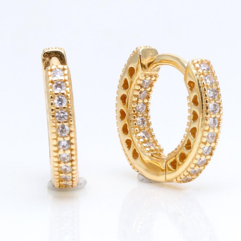 Gold-Plated Zirconia Hollow Heart Earrings - Shine Series Pavé Inlaid for Women White Copper