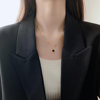 Collier en acier inoxydable 316L pour femmes, collier à coquillage noir avec chiffres romains, bijoux de luxe pour femmes, colliers de mariage
