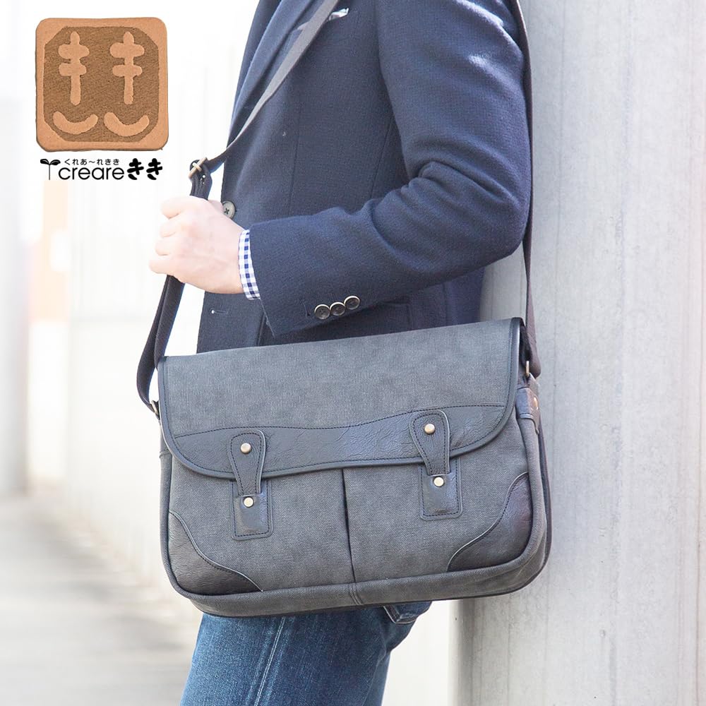 Geantă crossbody de umăr, fabricată în stil japonez din pânză, model mare, Toyooka, culoare cărbune [creareki], bărbătească, geantă, cameră, Japonia, geantă, geantă, AS-203
