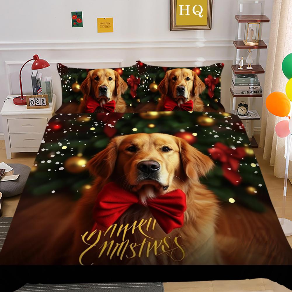 Kemila 3D Cartoon Christmas Bedding Set Duvet Cover Pillowcases Pet Cat Dog Polyester Quilt Cover Gift For Girls Twin Queen King Home Decor