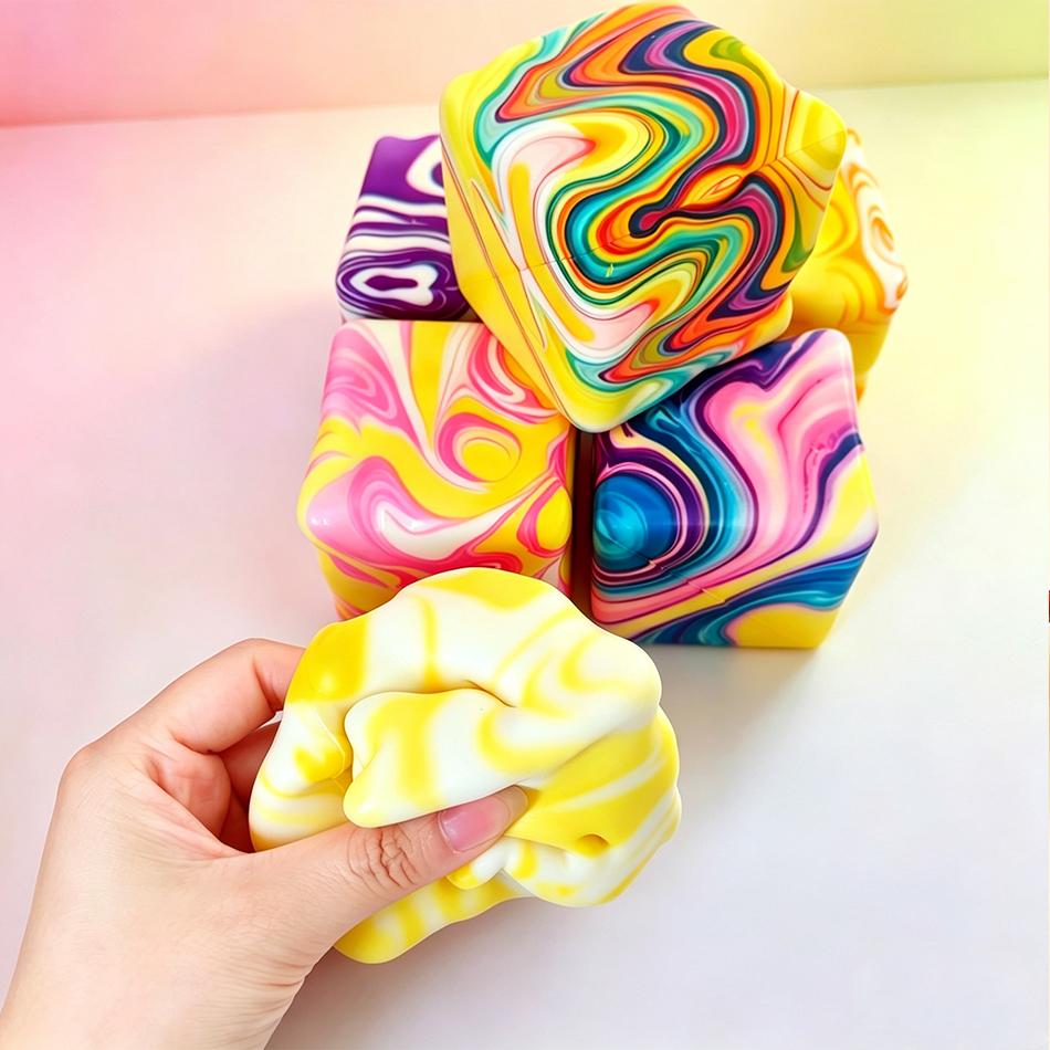 Marble Swirl Slow Rebound Cheese Block Squeeze Toy Soft Stress Relief Fidget Squishy Toy For Adults Anti Anxiety Decompression
