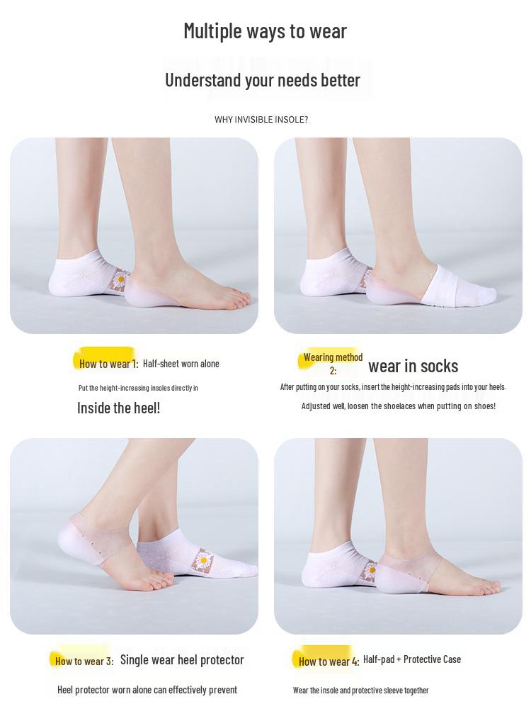 Transparent Silicone Height-Increasing Pads: Non-Slip, Slim Inner Shoe Inserts for Men and Women, Influencer-Style