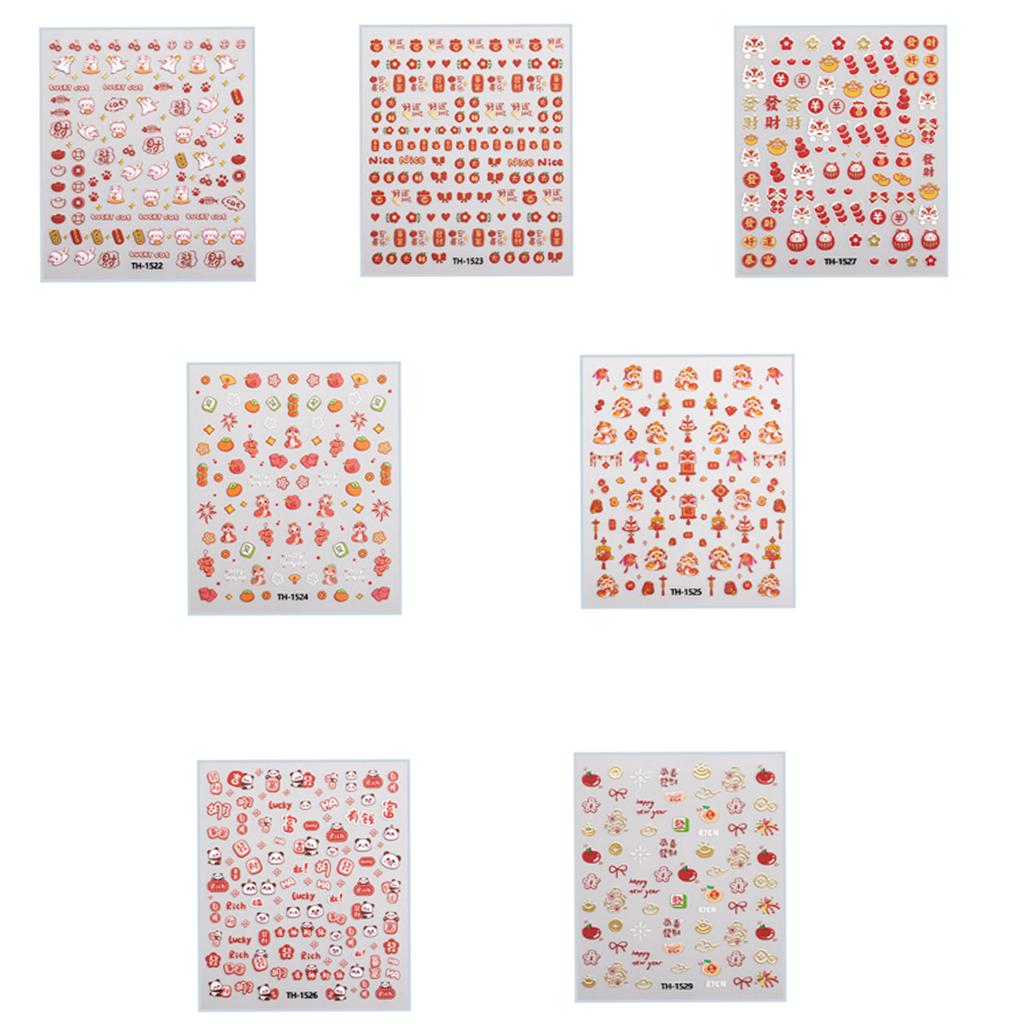 1 Sheet Chinese New Year Nail Stickers with Cartoon Designs Festival Nail Accesories Nail Decals for DIY Nail Art