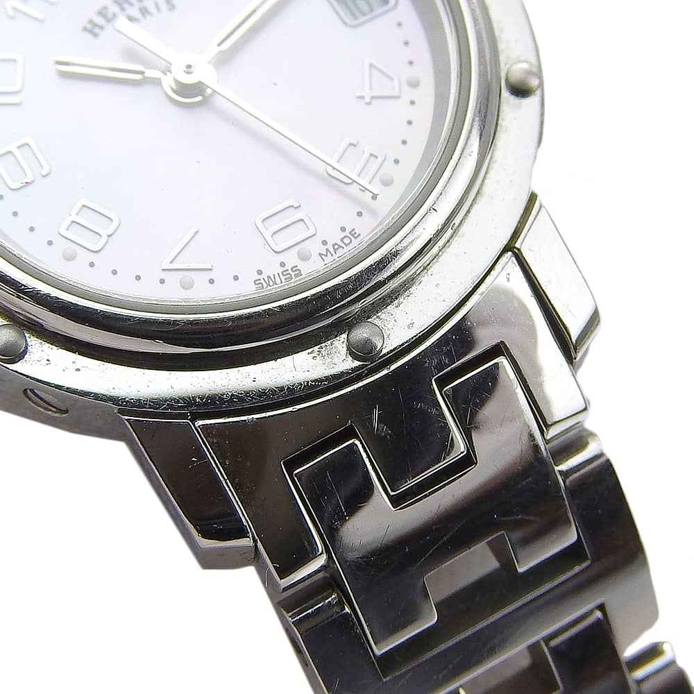 HERMES Clipper Watches CL4.210 Nacre Silver Pink shellDial Stainless Steel Quartz Analog display Women Used