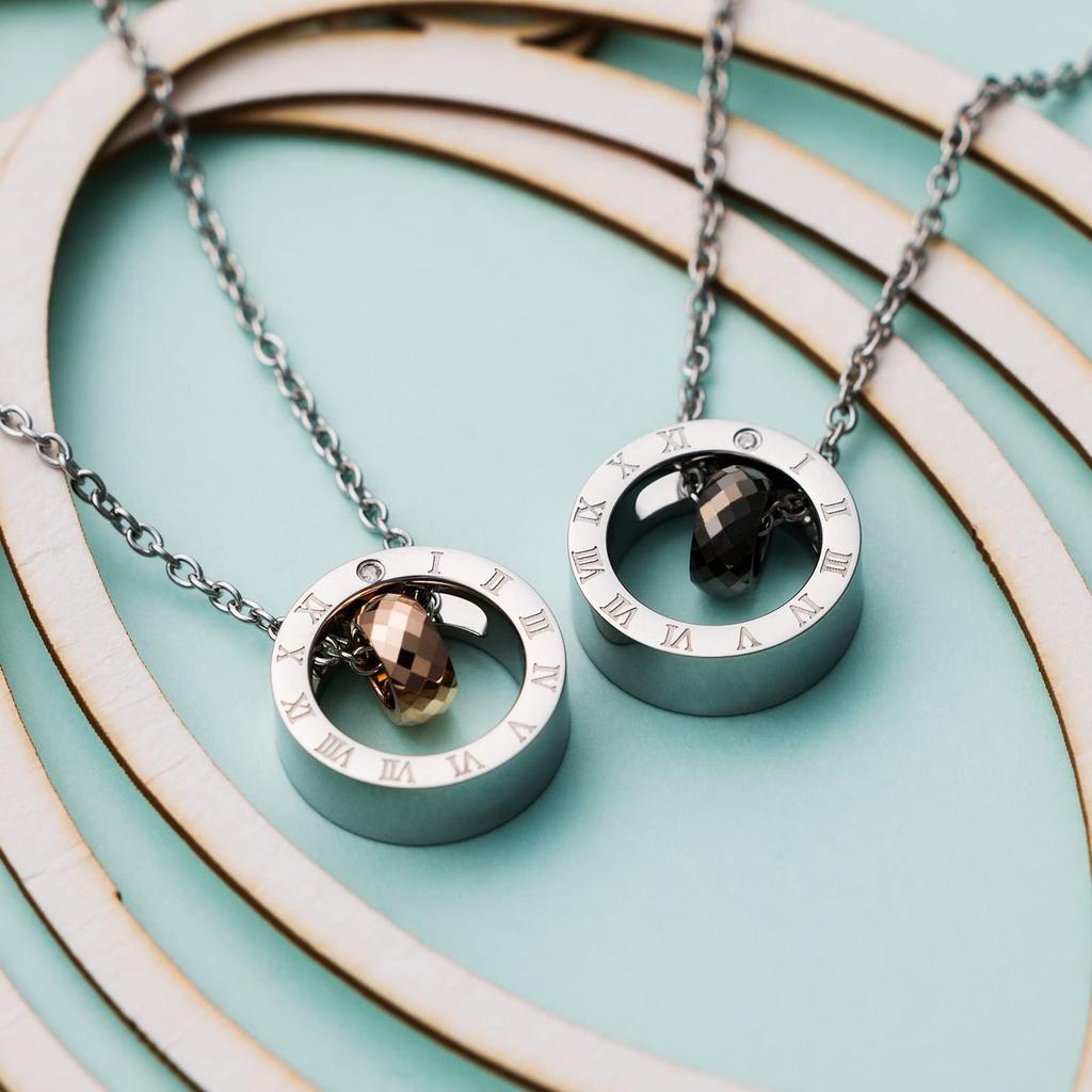 Circle Top Tungsten Stainless Steel Pair Necklace Gold Black 4SUP025GO 4SUP025BK [White Clover] & &