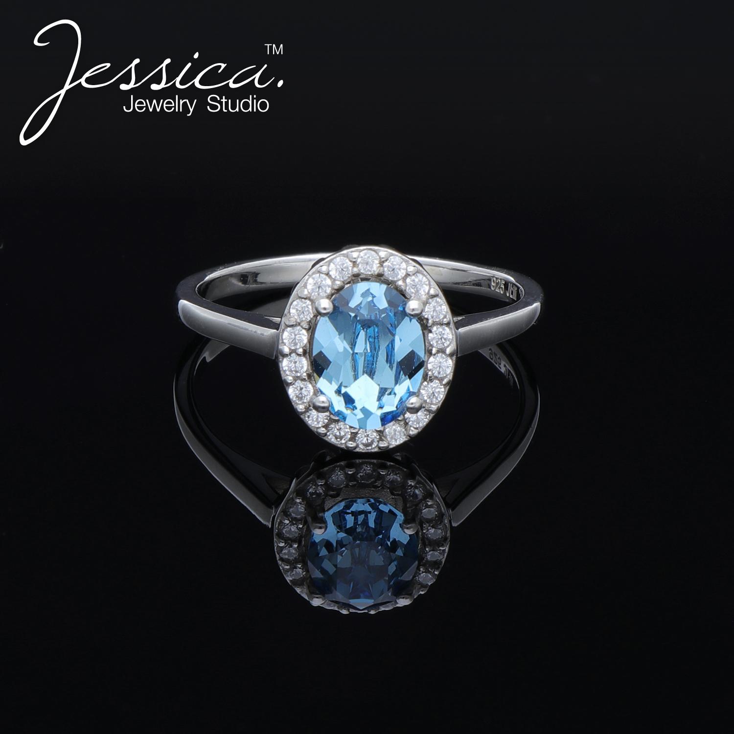 

Чистый 925 стерлингового серебра Очаровательная овальная огранка Аквамарин Halo Обещание Кольцо для женщин