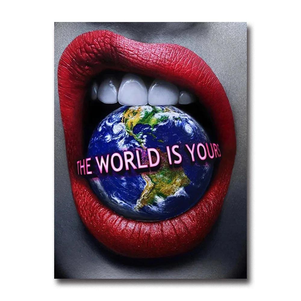 Sexy Woman Red Lips Money Rose Wall Art Posters Modern Home Living Room Bedroom Decorative Canvas Painting Picture Print Artwork