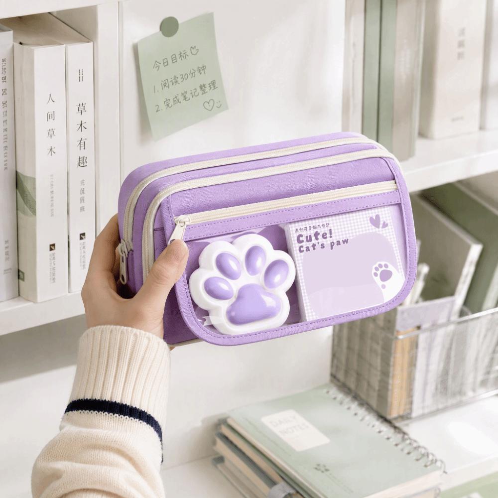 Cute Stationery Bag Large Capacity Pen Pouch Cartoon Cat Paw Pencil Case Storage Use
