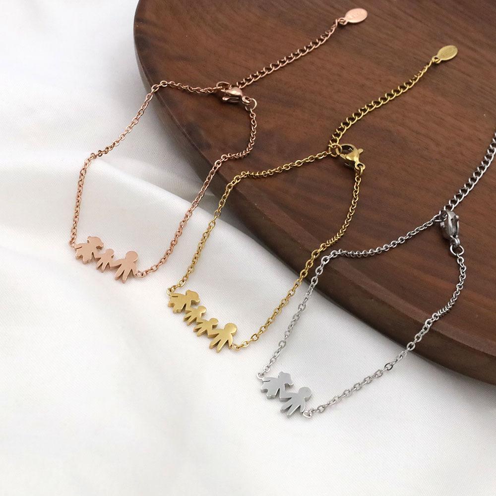No Fading, Personalized Cartoon Shape, Family Of Four Pendant, Stainless Steel Bracelet, Same Jewelry For Men And Women