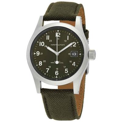 Khaki Field Herrenuhr mit mechanischem Canvas-Armband und grünem Zifferblatt H69439363