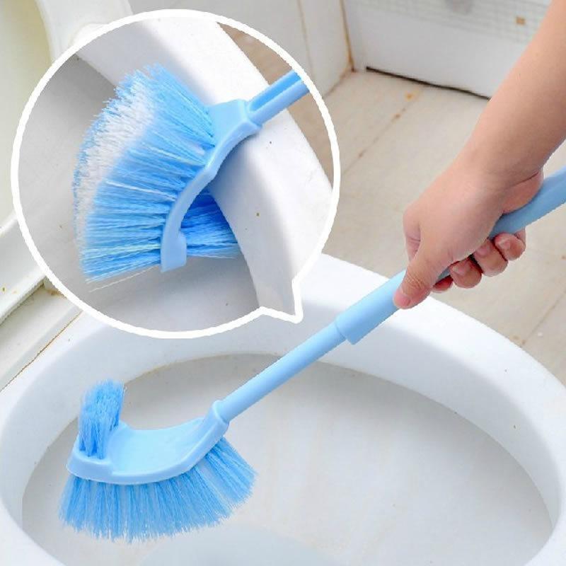 1pcs Random Color Plastic Toilet Brush Back Brush Design Bathroom Long Handle Brush. SKY BLUE