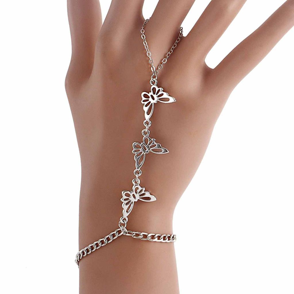 Europe and the United States popular ins style punk love imitation pearl bracelet exaggerated personality metal finger chain jewelry
