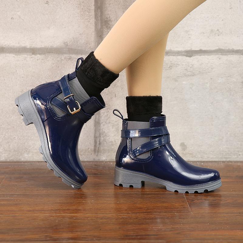 New rain shoes new short tube glossy pvc water shoes women's adult rain boots with elastic Martin rubber shoes