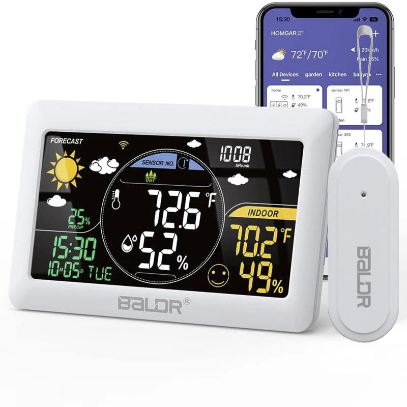 BALDR Wi-Fi Weather Station With Remote Sensor, APP Smart Controll Wi-Fi Thermometer,Temperature Calibration,Abnormal Alarm White 1 Sesor