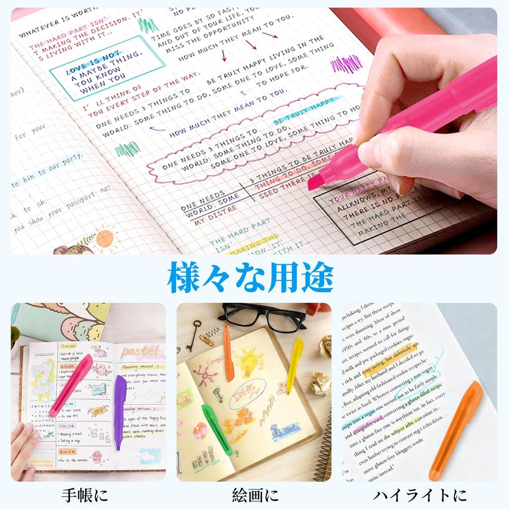 of Highlighter large capacity for and the 6-Pack 6-Color Pens Water-based, quick-drying, bleed-resistant, marking, underlining, coloring,