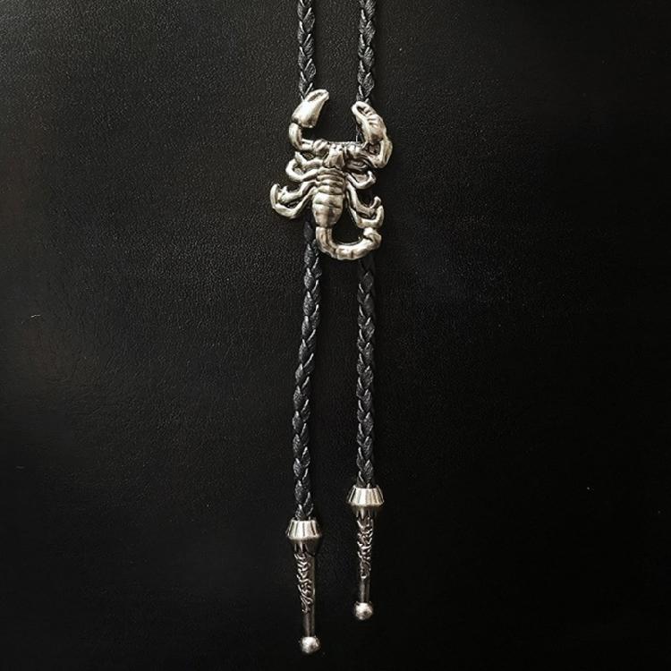 Men's Cowboy Bolo Tie Vintage Western Accessory Metal Scorpion Animal Pendant Adjustable Leather Cord Necktie Necklace