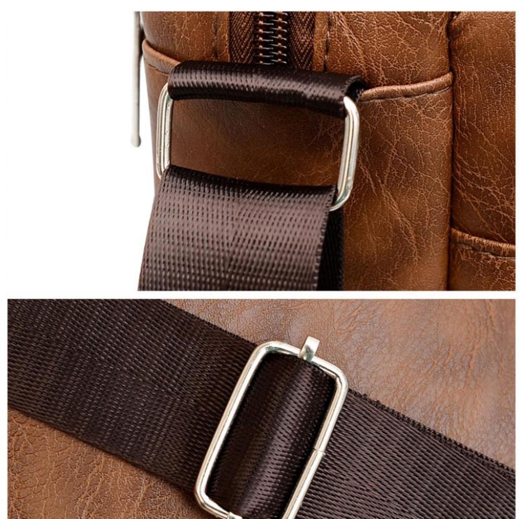Men Shoulder Bag Waterproof Large Capacity Messenger Bag Adjustable Strap Outdoor Travel PU Leather Casual Simple All-Match Bags