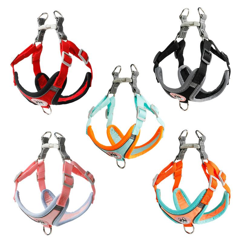 Leather Amoy Suede Adjustable Reflective Chest and Back Leash, Anti-break Free from Walking the Dog Rope When Going Out