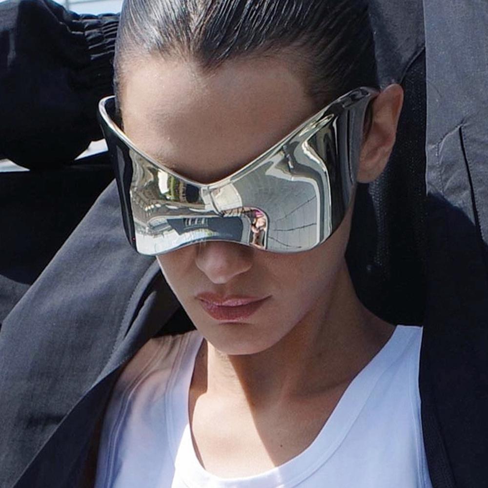 Steampunk Oversized Y2K Sunglasses Goggle Fashion Wrap Around Punk Sun Glasses Mask Female Mirror Shades Eyewear De Sol Oculos