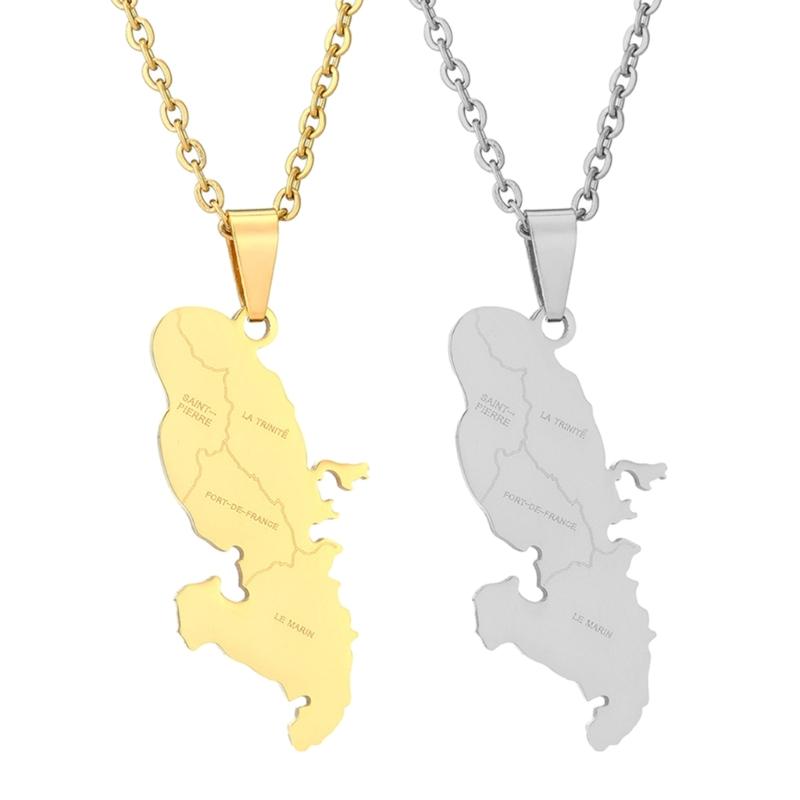 Stainless Steel Martinique Map Pendant Necklace Women Men Fashion Jewelry Silver/Gold Color Patriotism Country Choker