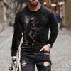 Halloween 3d Skull Skeleton Graphic Print  Long Sleeve T-shirts Fashion Hip Hop Tops Horror Men's T-shirts