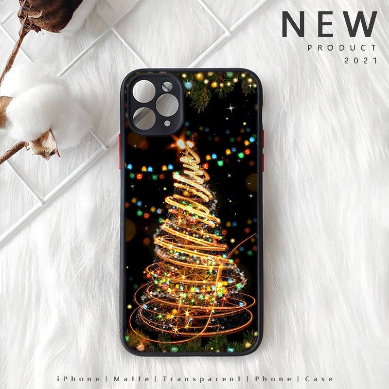 Merry Christmas New Year Tree Phone Case Matte Transparent  For Iphone 7 8 11 12 Plus Mini X Xs Xr Pro Max Cover