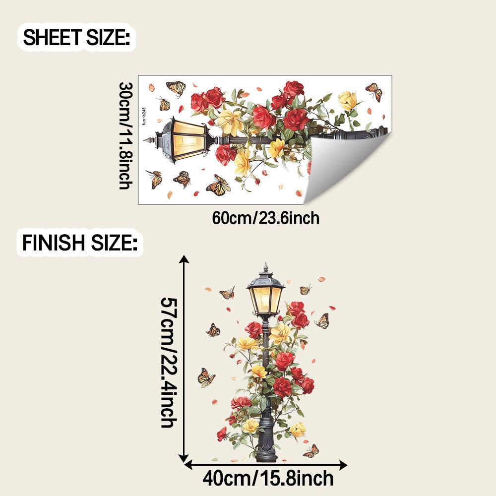 Экологичная ПВХ Винтажный Уличный Фонарь Роза И Бабочка Наклейка На Стену Съемная Самоклеящаяся Декор Для Гостиной Прихожей cmfunb248