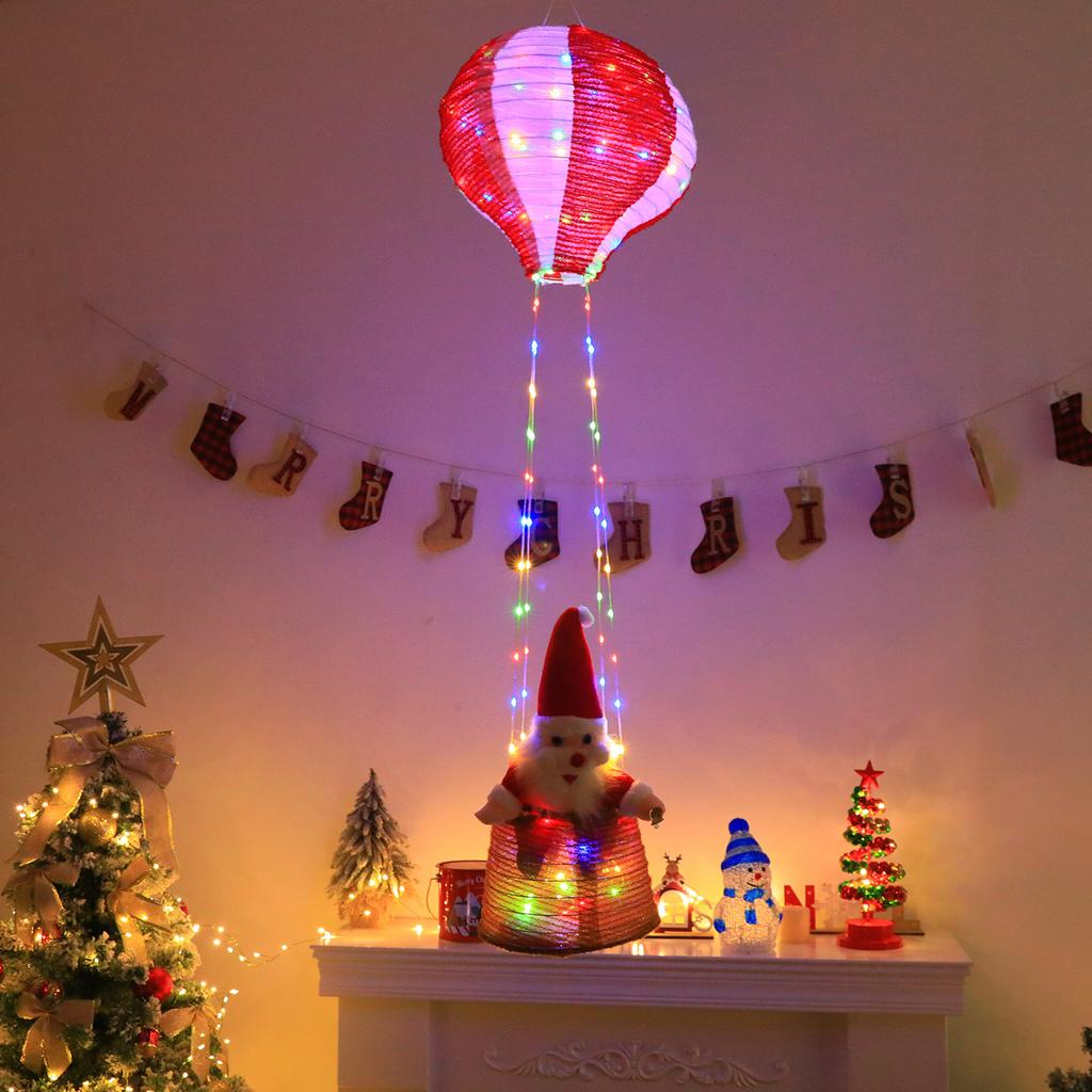 Santa Hot Air Balloon LED String Lights, Indoor Outdoor Christmas Hanging Decor Light, Adjustable Festive Atmosphere Lamp