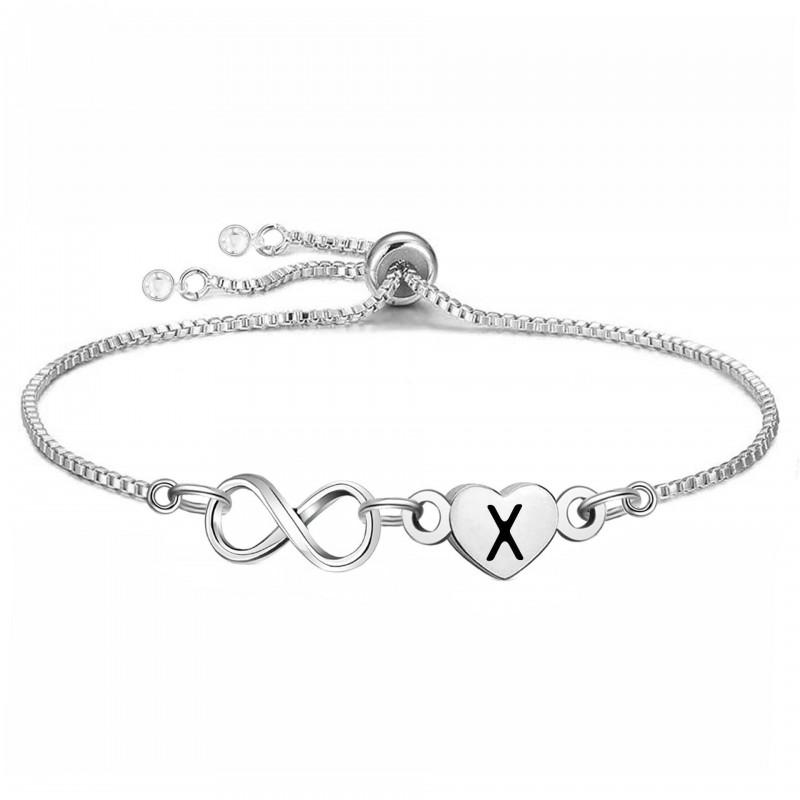 Minimalist Heart Shape Pull-Through Adjustable Letter Bracelet Women Titanium Steel Hypoallergenic Jewelry
