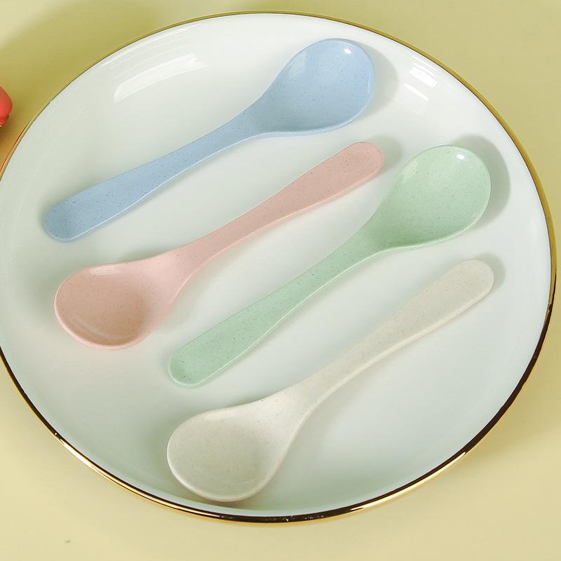 Wheat Straw Household Children's Long-handled Soup Spoons, Solid-color Spoons, Ice Cream Spoons, Mixing Spoons, and Eating Spoons