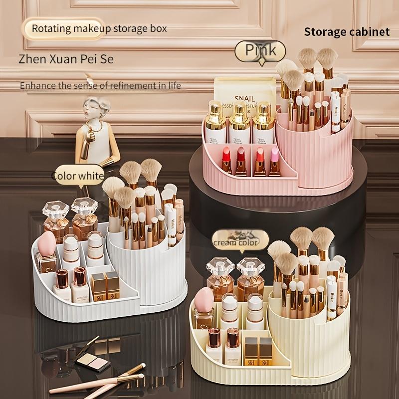 1pc Rotating Makeup Organizer, Vanity Tray for Brushes/Lipsticks | Compact Design, White & 4 Colors, Ideal for Desk Storage