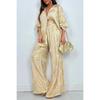 Women Oversized Print Shirt Pants Sets Lapel Long Sleeves Top High Elastic Waist Wide-leg Pant Suit Female Two Piece Set Outfits