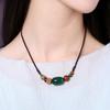 GEMCHIC Women's Vintage Ethnic Style Bodhi Seed and Agate Beaded Necklace Short Clavicle Chain Zen Jewelry