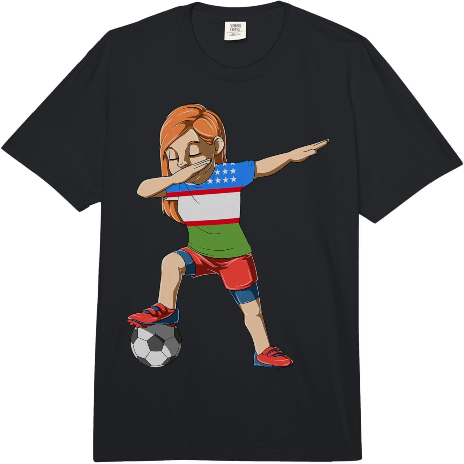 Dabbing Soccer Girl Uzbekistan Jersey Uzbek Comfort Colors Adult Heavyweight T-Shirt S