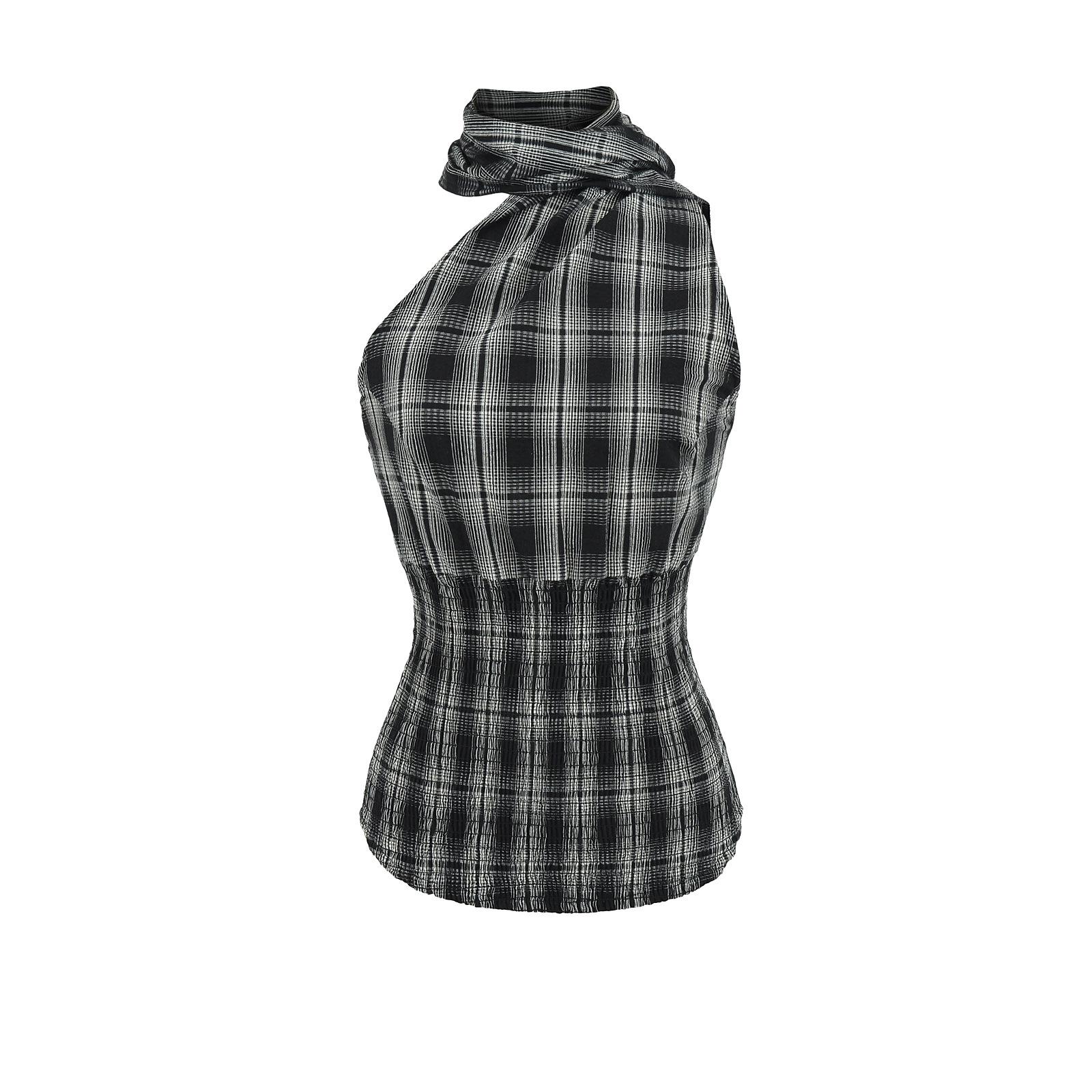 

Топ-халтер в стиле ретро в горошек 2025 года + мини-юбка А-силуэта со шнуровкой и заниженной талией Medium