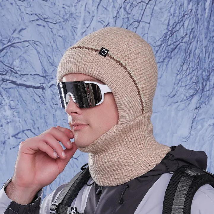 WTEMPO Men's Autumn Winter Ear/Face Protection Knitted Hats Cold-proof Windproof Outdoor Cycling Hats Solid Color Thick Warm Plush Inner Woolen Hats