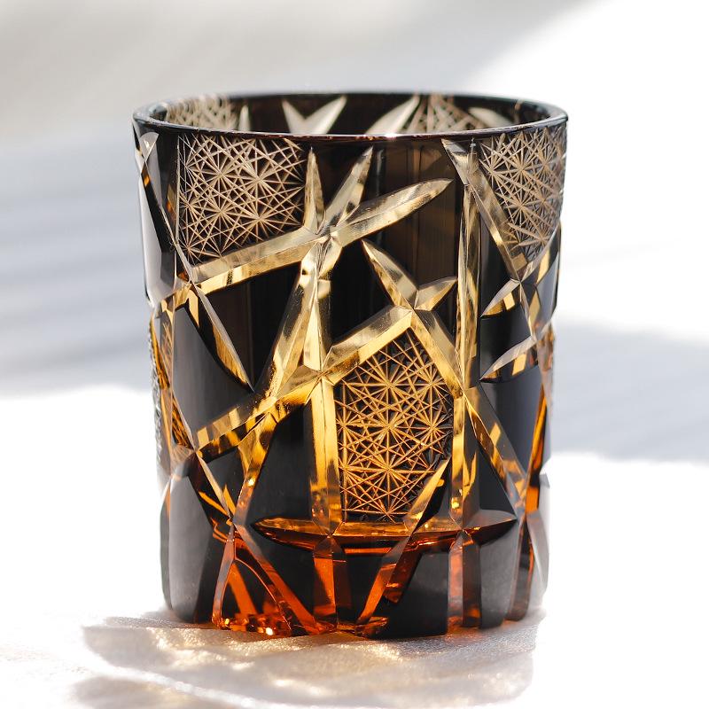 Edo Kiriko Hand-Carved Japanese Crystal Whiskey and Beer Glass Gift