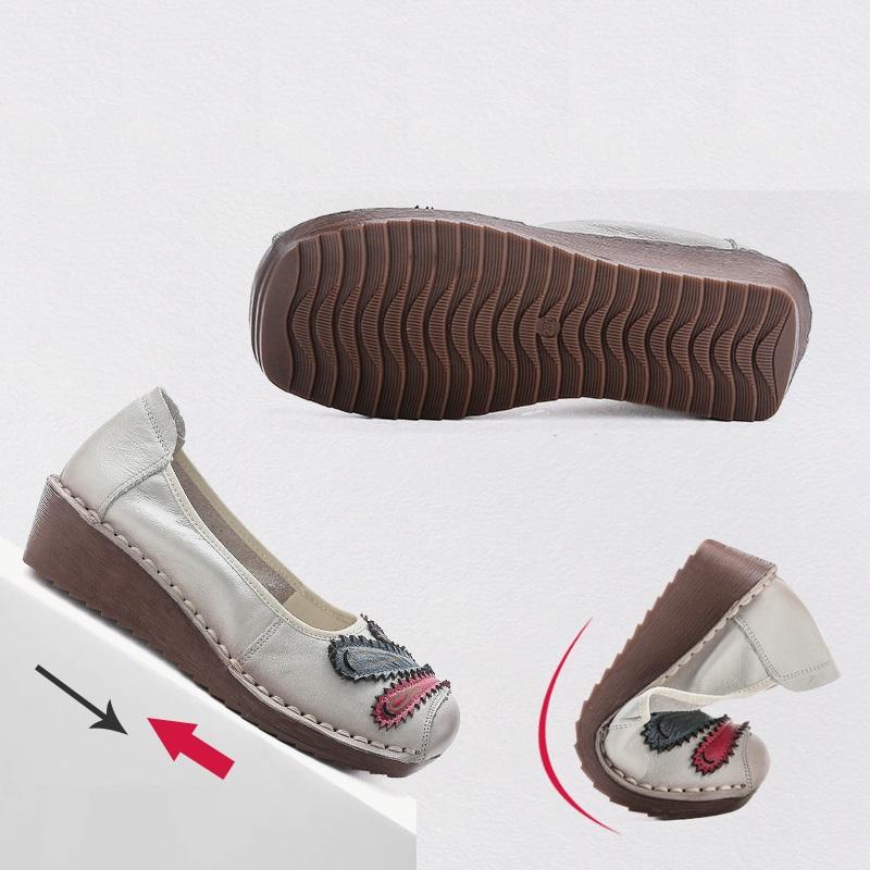 Fashion New 2025 Genuine Leather Wedge Flats Woman Patches Slip On Shoes Elegant Women's Loafers Handmade Platform Moccasin Ladies Flats