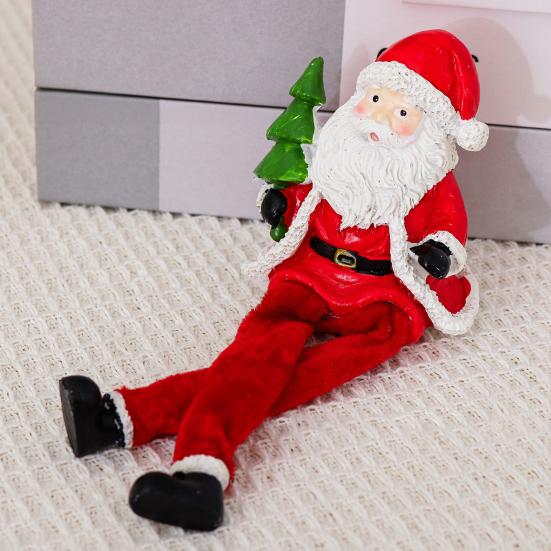 Sitting Santa Claus Figurine Christmas Decoration Long Legs for Xmas Claus Ornament with Party Mantel