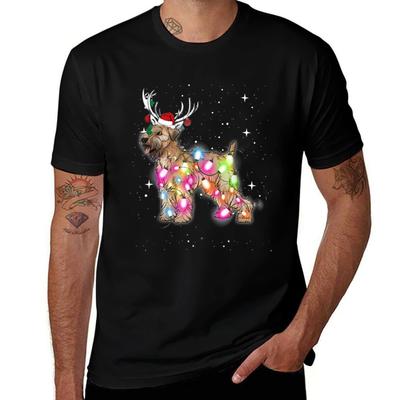 Christmas Lights Soft Coated Wheaten Terrier Dog T-Shirt Man T Shirt Graphic T Shirts for Man Cotton T-Shirt