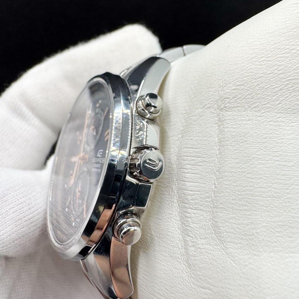 Used CASIO EDIFICE Watch Chronograph World Time Date Black Case With Links Made In Japan
